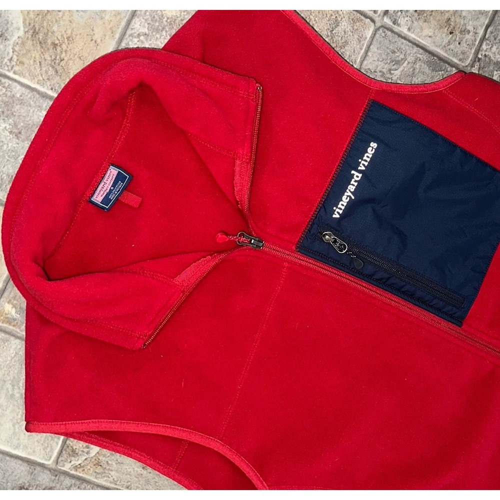 Vineyard Vines Men's Full Zip Fleece Vest Zip Pockets Size Small Red‎